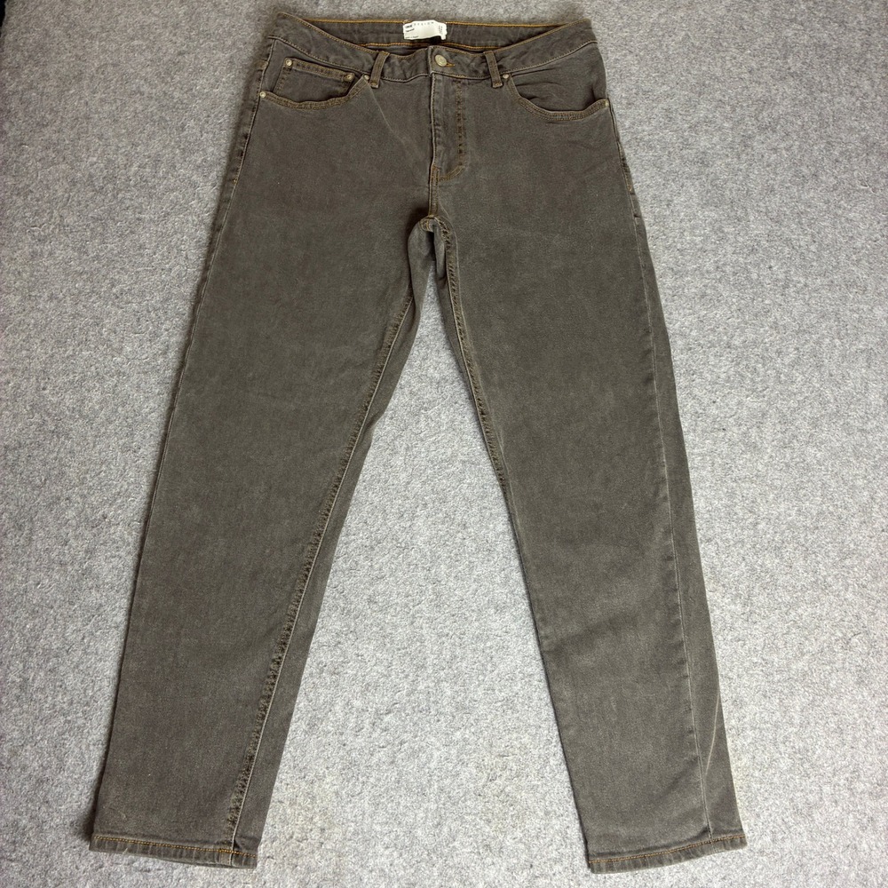 ASOS DESIGN Mens Tapered Jeans Washed Grey Brown Denim Pants 34x30 Regular Fit